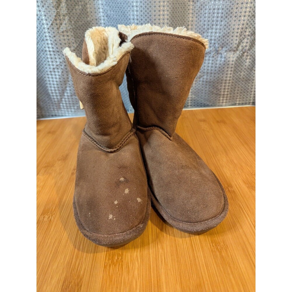 Bearpaw Victorian Ankle Boot Tan Suede Fur Size 9 Womens Side Toggle (R05)